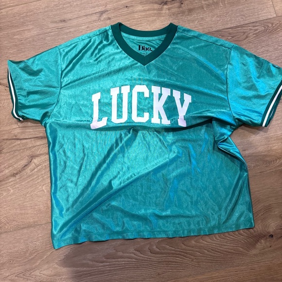 Mighty Fine Womens St. Patrick's Day Lucky 07 Graphic Jersey Shirt Green L NWOT - Picture 3 of 4